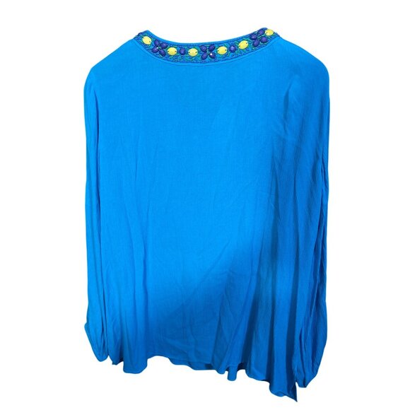 Soft Surroundings Blue Tunic Top With Beaded Embellishments Long Sleeves Womens - Picture 5 of 6